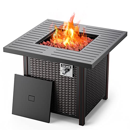 TACKLIFE Gas Fire Pit Table Lid Lava Rock Auto-Ignition 50000 BTU GFP06 - BLACK - Like New