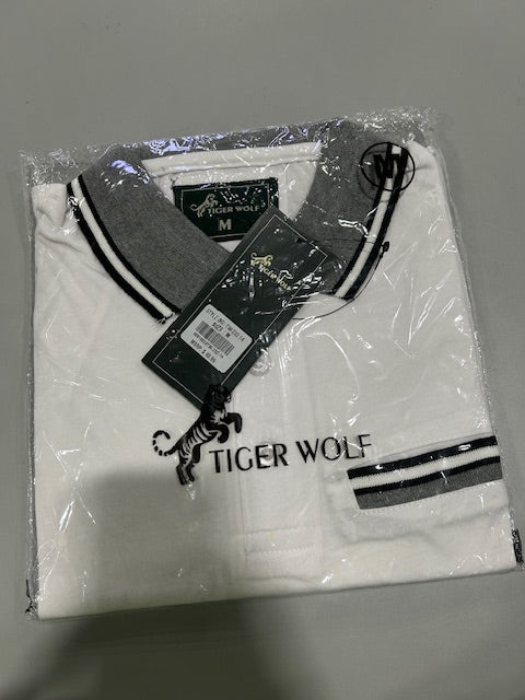 TIGER WOLF SIZE MEDIUM WHITE POLO SHIRT - SIZE: MEN M - WHITE - Brand New