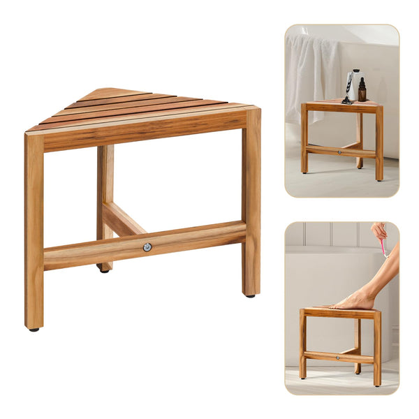 Bme Shower Foot Rest for Shaving Legs, Multifunction Teak Corner Shower Shelf - Like New