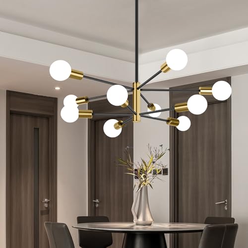 BESLOWE 10-LIGHT MODERN SPUTNIK CHANDELIER, JP2034.10BKGD - BLACK & GOLD - Like New