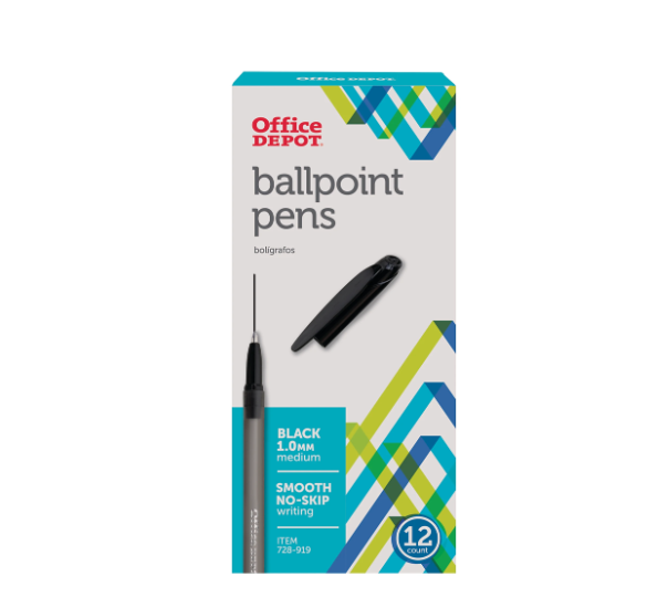 OFFICE DEPOT BRAND TINTED BALLPOINT STICK PENS, MEDIUM POINT, 1.0 MM PACK OF 12 - Like New