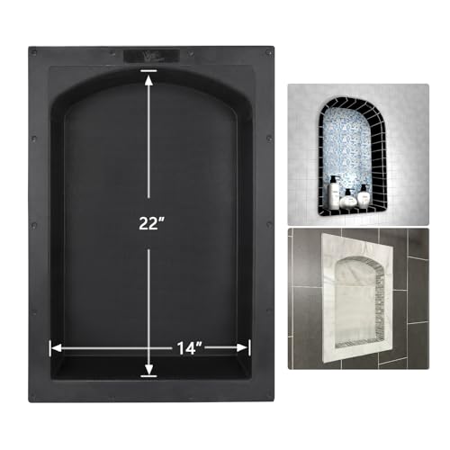 UNI-GREEN RECESSED SHOWER NICHE ARCH TOP SINGLE SHELF 17X25 UGARN101 - BLACK - Like New