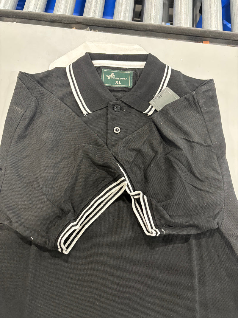 TIGER WOLF 3 BUTTON POLO SHIRT - SIZE: MEN XL - - SIZE: MEN XL - BLACK/WHITE - Brand New