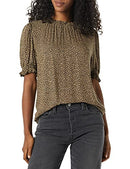 AMAZON ESSENTIALS WOMENS FLUID TWILL SHORT PUFF SLEEVE SMOCK CHEETAH LARGE - Brand New