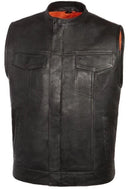 ‎TRUE ELEMENT MENS SOA LEATHER MOTORCYCLE CLUB VEST - SIZE: 2XL - BLACK/ORANGE - Like New
