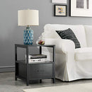 VECELO Nightstand with Drawer Open Shelf Modern Square End Side Table - Black - Brand New