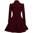 ForeMode Women Swing Double Breasted Wool Pea Coat - Belt Buckle, XL - WINE RED - Brand New
