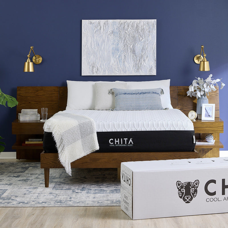 CHITA 11" COOL GEL MEMORY FOAM MATTRESS COOLING COVER QUEEN - WHITE/BLACK - Brand New