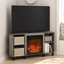 FURINNO JENSEN CORNER FIREPLACE 4 OPEN COMPARTMENTS FOR TV UP TO 55"-FRENCH OAK - Like New
