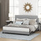 FURINNO LAVAL BUTTON TUFTED UPHOLSTERED PLATFORM BED FRAME - KING, GLACIER - Like New