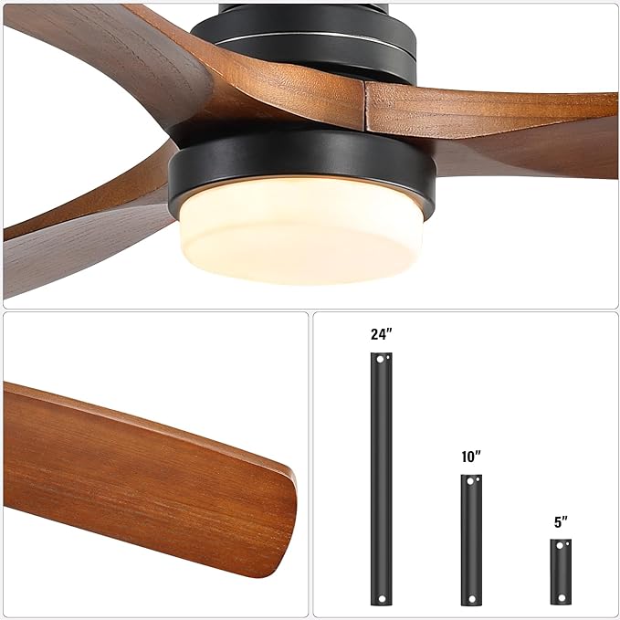 Sofucor 52" Ceiling Fan Lights 3 Solid Wood Blades - Matte Black/Walnut Like New