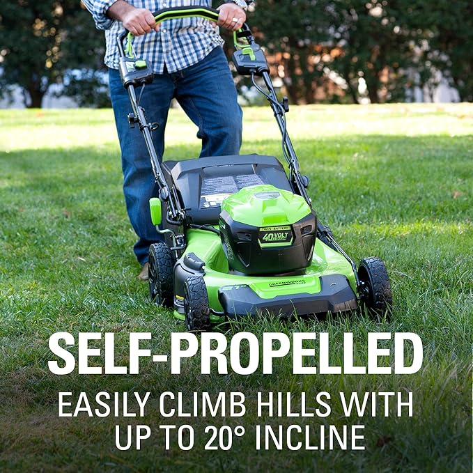 Greenworks 40V 21Inch Brushless Self-Propelled Mower 6AH Battery/Charger Green - Like New