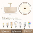 CALOKES 16" Double Drum Gold 3-Light Semi Flush Mount Ceiling Light - Brand New