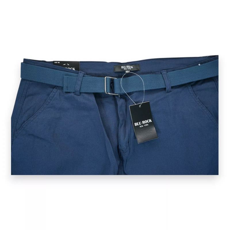BLU ROCK NEW YORK MEN'S FLEX STRETCH BELTED CARGO SHORTS - SIZE: MEN 40 - NAVY - Brand New