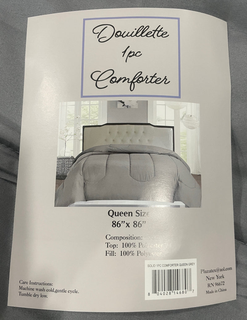 PLAZATEX SOLID COMFORTER QUEEN 1PC (86"X 86") - GRAY - Brand New