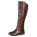 Journee Collection Women's Tori Stacked Heel Riding Boots Brown Wide Calf - 8.5 - Brand New
