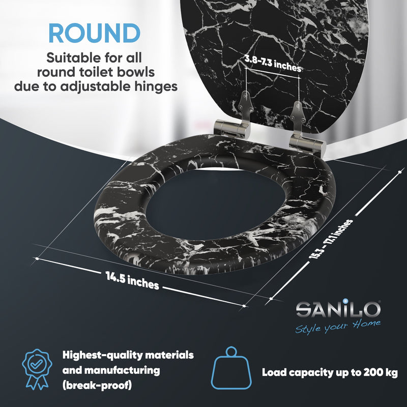 SANILO SOFT CLOSE TOILET SEAT ROUND - MARBLE BLACK - Brand New