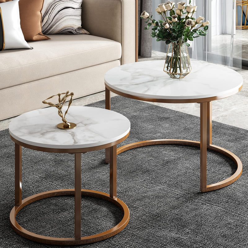 KOTPOP MODERN NESTING TABLE COFFEE TABLE - GOLD/WHITE - Like New