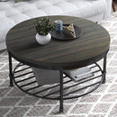 NSDIRECT 36" ROUND COFFEE TABLE STORAGE VINTAGE WOOD TOP - DARK/ GRAY /BROWN - Like New