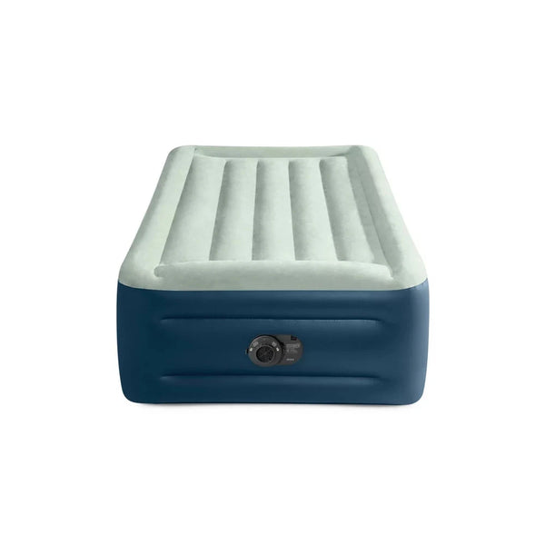 INTEX AIR MATTRESS OFF-WHITE/BLUE TWIN ELEVATED 18" REST INTERNAL PUMP - BLUE - Like New
