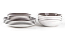 HomeVss Stoneware Coupe Shape 12pc Dinnerware Set, OutsideWhite +InsideTaupe - Like New
