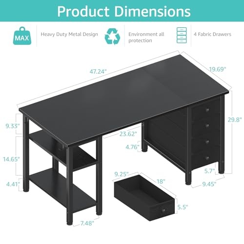 Lufeiya Gaming Desk with 4 Fabric Drawers & Storage Shelves 47 Inch - Black - Like New