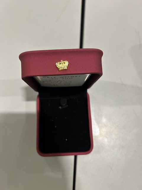 N/A GOLD HOOP HUGGIE EARRINGS IN VELVET BOX WITH GOLD ROYAL PENDANT - GOLD - Like New