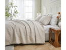 ZAFIRA 100% COTTON STITCHED 3 PIECE QUILT AND SHAM SET, FULL/QUEEN - LIGHT TAUPE - Like New