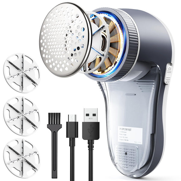 POPCHOSE FABRIC SHAVER, LINT REMOVER FOR CLOTHES, RECHARGEABLE - GRAYISH WHITE - Like New