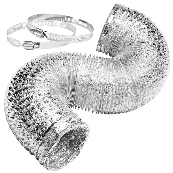 SIMPLE DELUXE 4" 8 FEET DUCTING, NON-INSULATED FLEX ALUMINUM FOIL - SILVER - Brand New