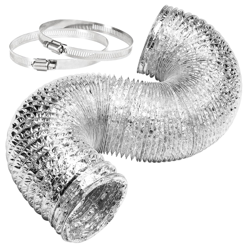 SIMPLE DELUXE 4" 8 FEET DUCTING, NON-INSULATED FLEX ALUMINUM FOIL - SILVER - Brand New