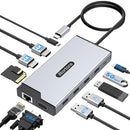 HOROTRE USB C HUB 12-IN-1 DOCKING STATION DUAL MONITOR 2 HDMI VGA RJ45 - SILVER - Like New