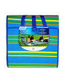 Camco 9' x 12' Handy Mat with Strap - Blue, Green, and Yellow Striped Pattern - Brand New