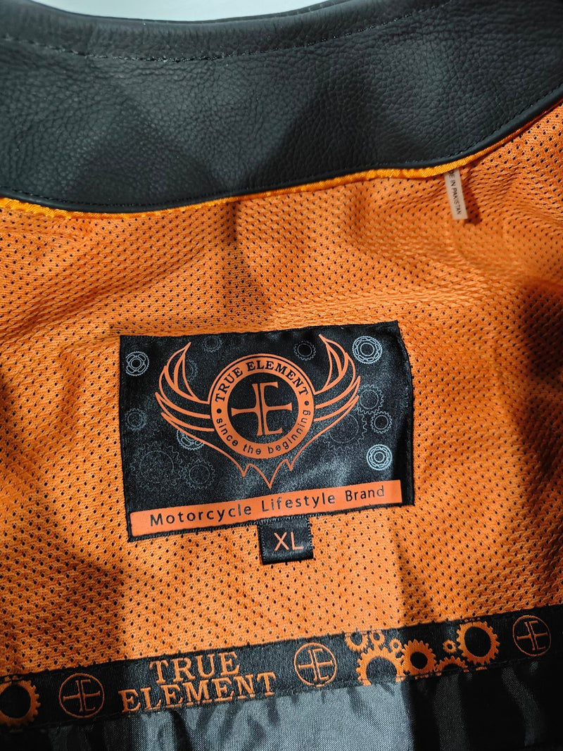 TRUE ELEMENT MENS STYLE LEATHER MOTORCYCLE VEST - SIZE: MEN XL - BLACK - Brand New