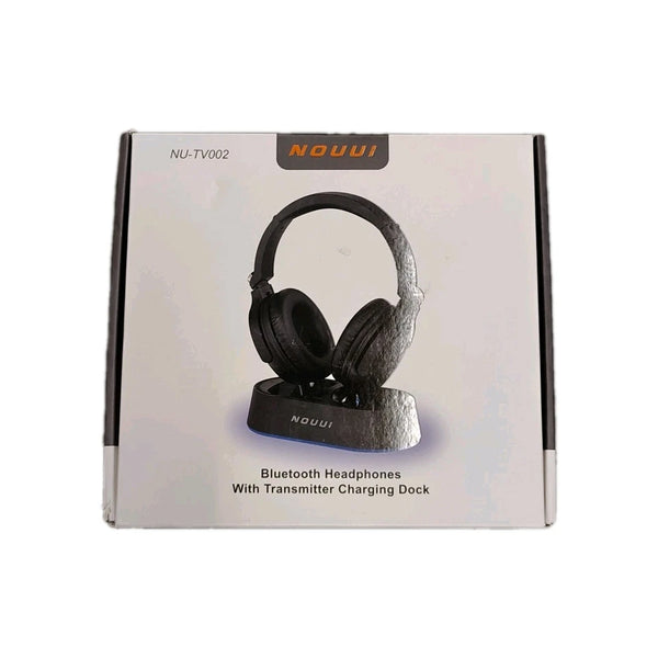 NOUUI BLUETOOTH HEADPHONES WITH TRANSMITTER CHARGING DOCK - BLACK - Like New