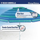 TOMMY BAHAMA 6' UPF 50+ TILT BEACH UMBRELLA INTEGRATED SAND ANCHOR MULTI STRIPE - Like New