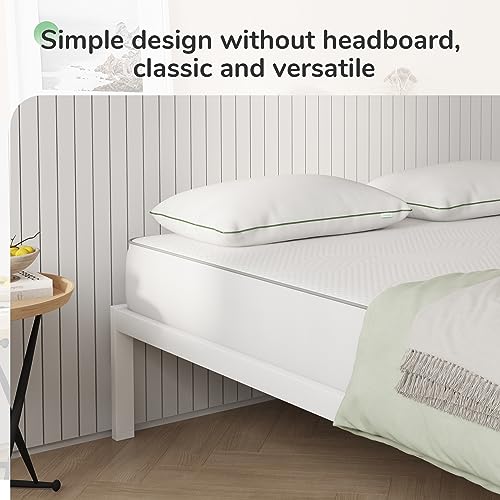 Novilla Queen Bed Frame, Metal Platform Bed Frame, Wood Slat Support - White - Like New
