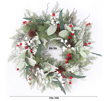 LOKEISNA 22 INCH CHRISTMAS WREATHS FRONT DOOR CHRISTMAS WREATH PINECONE - WHITE - Like New