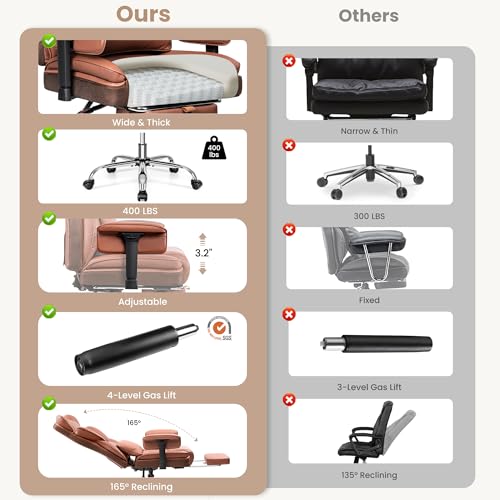 BESTFAIR BIG AND TALL OFFICE CHAIR - HIGH BACK & FOOTREST - BROWN - Like New