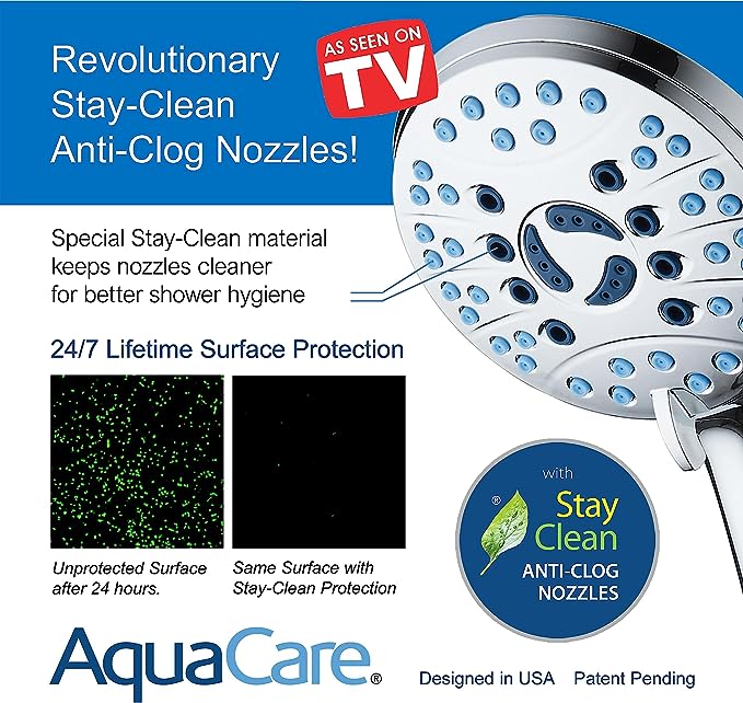 AquaCare High Pressure 8-mode Handheld Shower Head Anti-clog Nozzles Power Wash Like New