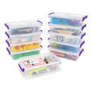 IRIS 2.7 QT STORAGE BIN WITH SECURE BUCKLE-UP LID, STACKABLE,10PK - CLEAR/PURPLE - Like New