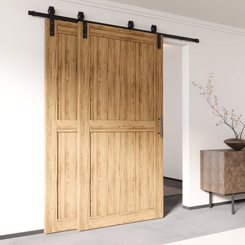 HOMACER BLACK RUSTIC SINGLE TRACK BYPASS SLIDING BARN HARDWARE KIT TWO DOORS 6FT - Like New