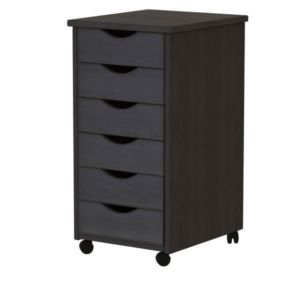 ADEPTUS ORIGINAL ROLL CART SOLID WOOD 6 DRAWER NARROW DRAWERS ROLL CARTS BLACK - Like New