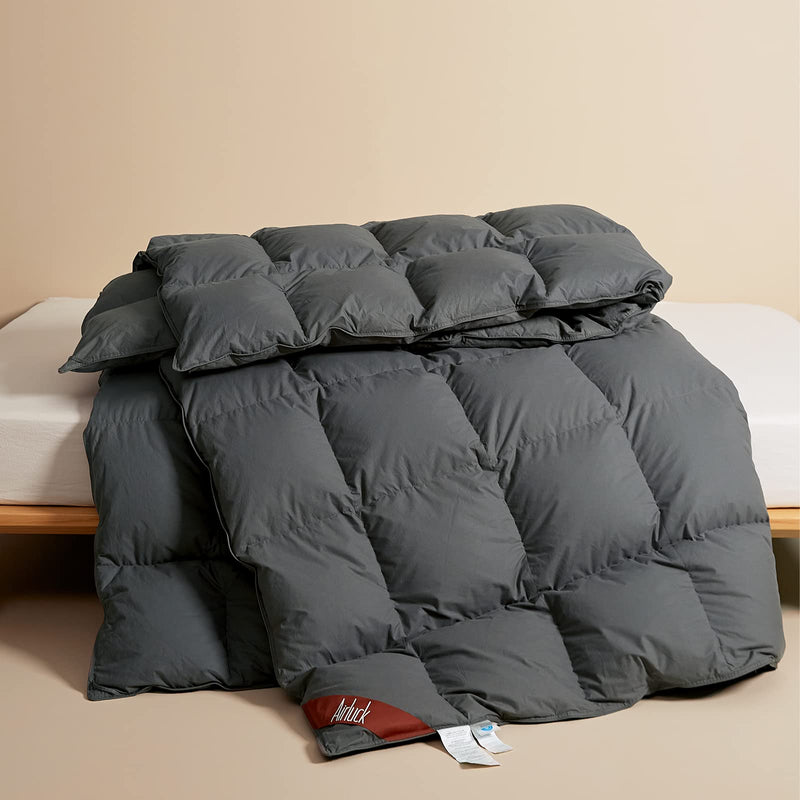 AIRLUCK LUXURY FEATHER DOWN COMFORTER QUEEN FULL SIZE FILLED DOWN - GRAY - Like New