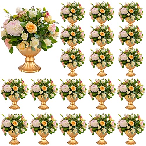 RTTERI 20pcs Mini Gold Metal Vase Wedding Flowers Gold 5.1" - Like New