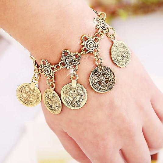 GENERIC ADJUSTABLE CHARMING BOHEMIAN COINS BRACELET SUMMER BOHO TASSEL - GOLD - Like New