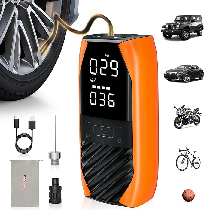 Kapopop K1 Tire Inflator Portable Air Compressor 150 PSI Display - Orange/Black Like New