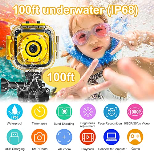 PROGRACE KIDS CAMERA WATERPROOF TOY CHILDREN DIGITAL ACTION CAMERA - YELLOW Like New