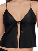 STEVE MADDEN WOMEN'S TIE FRONT CROP SWIM TANKINI TOP SHINE BRIGHT RAVEN XL - Brand New