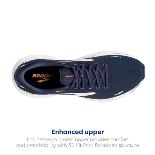 BROOKS MEN GHOST 15 NEUTRAL RUNNING SHOE SIZE 12.5 WIDE Peacoat/Blue/Orange Pop - Like New
